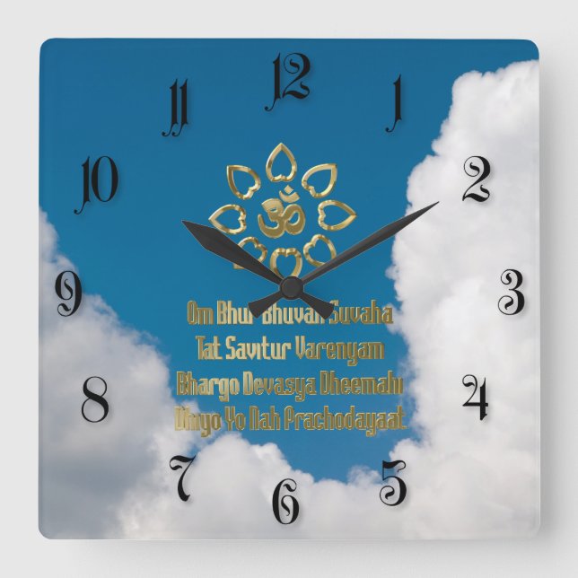 Reloj Cuadrado Mantra Gayatri (Anverso)