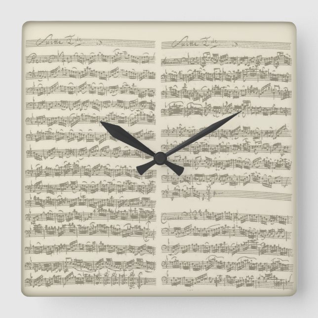 Reloj Cuadrado Manuscrito de la música de Bach, 2da habitación (Anverso)