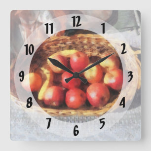 Reloj Cuadrado Manzanas y plátanos en cesta