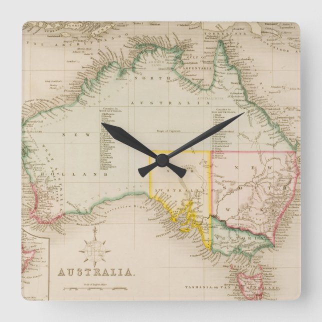 Reloj Cuadrado Map of Australia & New Zealand (Anverso)