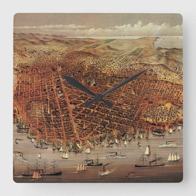 Reloj Cuadrado Mapa aéreo antiguo, ciudad de San Francisco, Calif (Anverso)