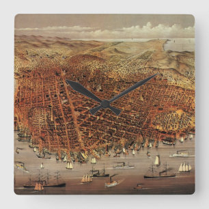 Reloj Cuadrado Mapa aéreo antiguo, ciudad de San Francisco, Calif