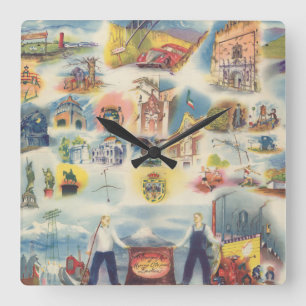 Reloj Cuadrado Mapa alegórico de Ciudad de México y de