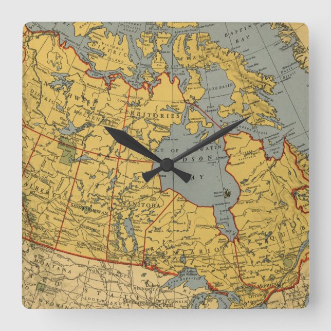 Reloj Cuadrado Mapa antiguo de Canadá (Anverso)