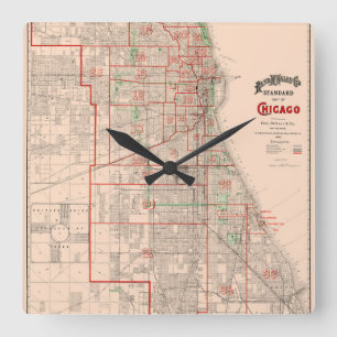 Reloj Cuadrado Mapa antiguo de Chicago - 1893