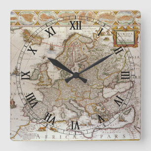 Reloj Cuadrado Mapa antiguo de Europa por Willem Jansz Blaeu, c16