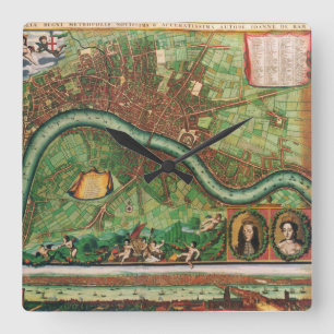 Reloj Cuadrado Mapa Antiguo de las Calles de Londres de Johannes 
