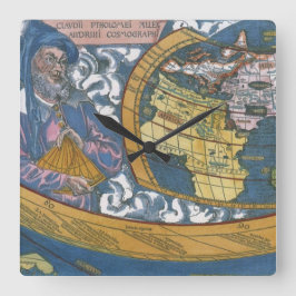 Reloj Cuadrado Mapa Antiguo del Mundo con Claudio Ptolomeo, 1507