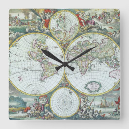 Reloj Cuadrado Mapa Antiguo del Mundo del Siglo XVII, Frederick D