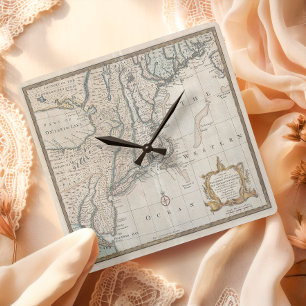 Reloj Cuadrado Mapa Antiguo del Noreste de EE. UU.
