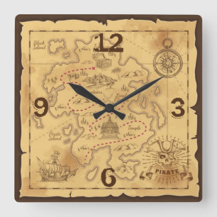 Reloj Cuadrado Mapa antiguo pirata