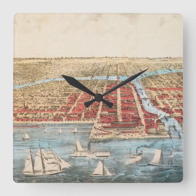 Reloj Cuadrado MAPA: CHICAGO, c1857 (Anverso)