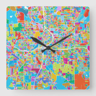 Reloj Cuadrado Mapa colorido de Atlanta