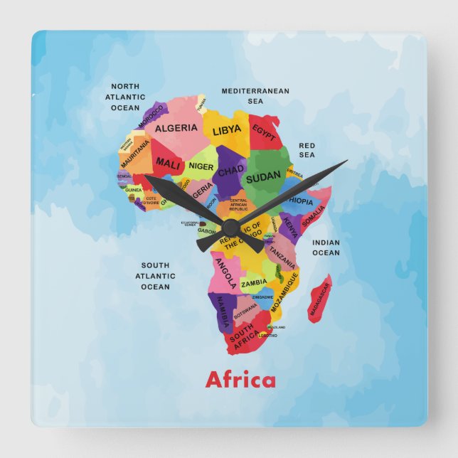 Reloj Cuadrado Mapa de África (Anverso)