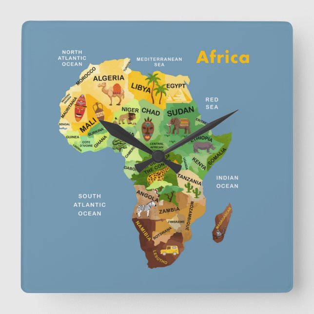 Reloj Cuadrado Mapa de África (Anverso)