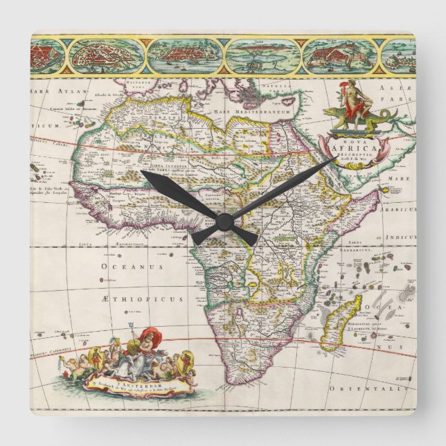 Reloj Cuadrado Mapa de África | Nova África (Anverso)