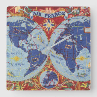 Reloj Cuadrado Mapa de Air France del mundo