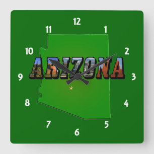 Reloj Cuadrado Mapa de Arizona y texto de imagen