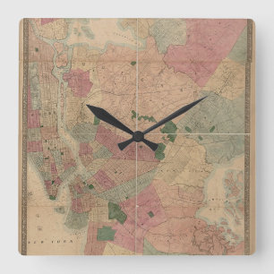 Reloj Cuadrado Mapa de Brooklyn de 1872 - Nueva York, Queens