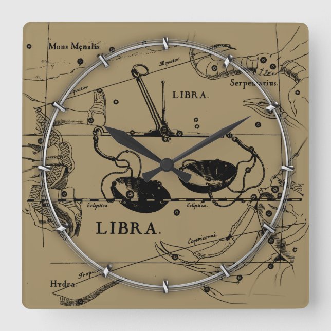 Reloj Cuadrado Mapa de constelación de Libra Hevelius 1690 Decor (Anverso)
