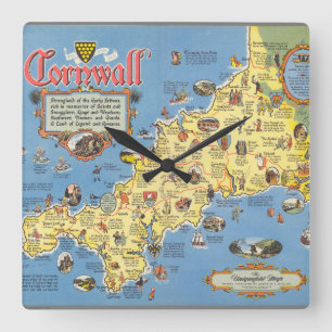 Reloj Cuadrado Mapa de Cornualles, Inglaterra