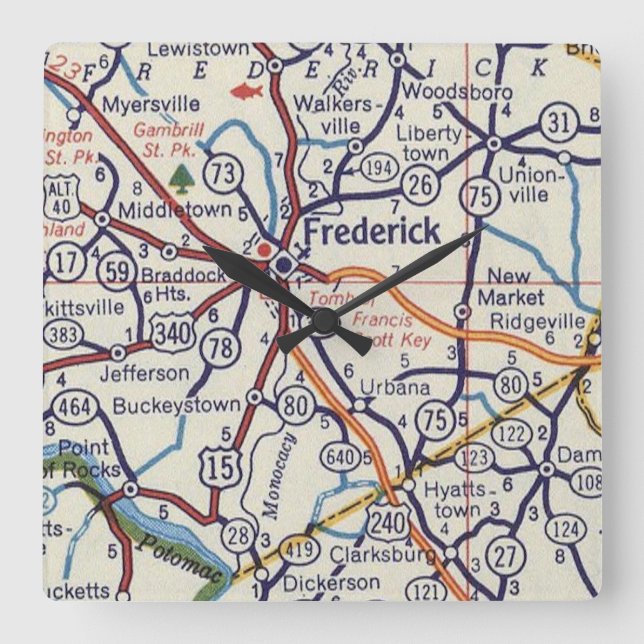 Reloj Cuadrado Mapa de cosechas de Frederick Maryland (Anverso)