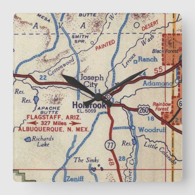 Reloj Cuadrado Mapa de cosechas Holbrook Arizona (Anverso)