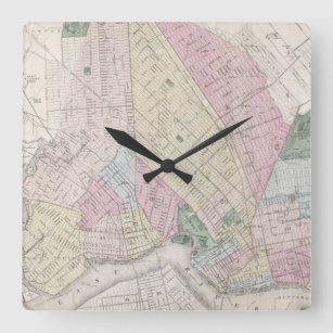 Reloj Cuadrado Mapa de época de Brooklyn (1873)