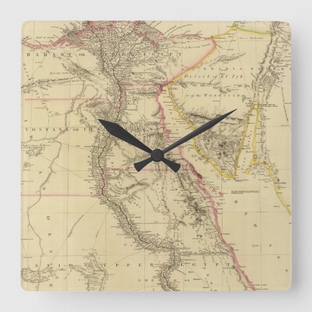 Reloj Cuadrado Mapa de época de Egipto (1832) (Anverso)