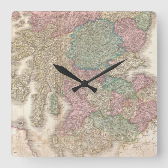 Reloj Cuadrado Mapa de época de Escocia del Sur (1818) (Anverso)