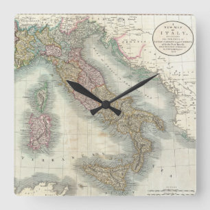 Reloj Cuadrado Mapa de época de Italia (1799)