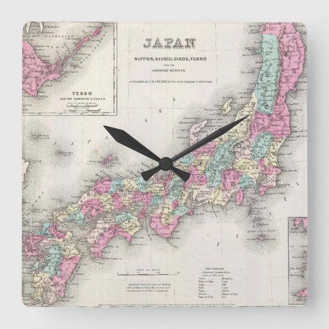 Reloj Cuadrado Mapa de época de Japón (1855) (Anverso)