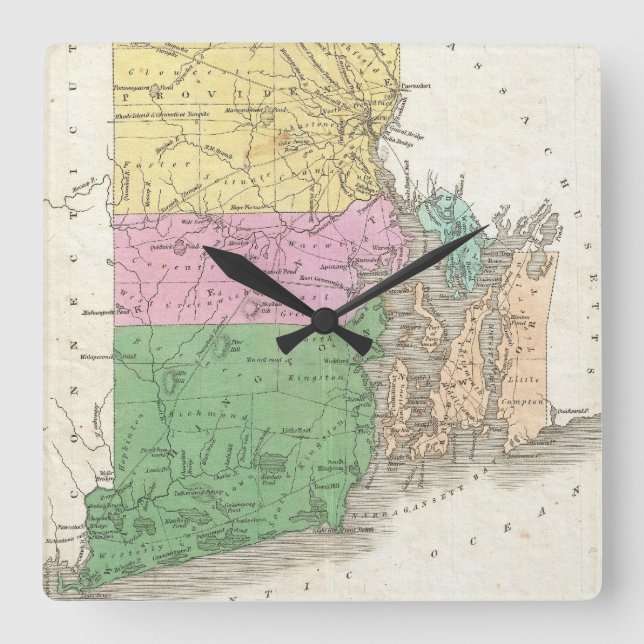 Reloj Cuadrado Mapa de época de la isla de Roda (1827) (Anverso)