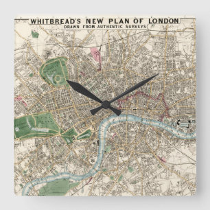 Reloj Cuadrado Mapa de época de Londres Inglaterra (1853)