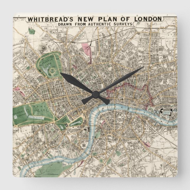 Reloj Cuadrado Mapa de época de Londres Inglaterra (1853) (Anverso)