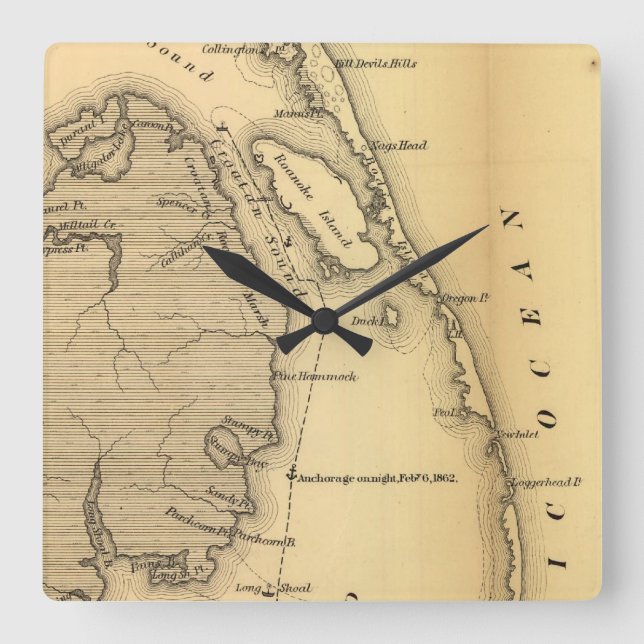 Reloj Cuadrado Mapa de época de los bancos exteriores (1862) (Anverso)