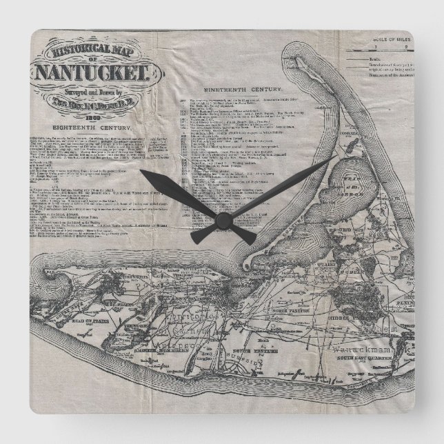 Reloj Cuadrado Mapa de época de Nantucket (Anverso)
