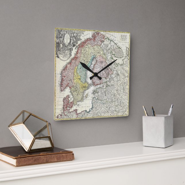 Reloj Cuadrado Mapa de Escandinavia Vintage (Oficina)
