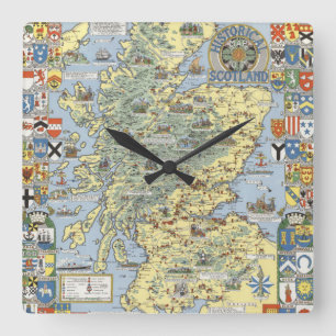 Reloj Cuadrado Mapa de Escocia histórica