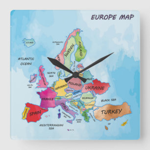 Reloj Cuadrado Mapa de Europa