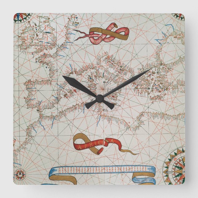 Reloj Cuadrado Mapa de Europa y costas de la África del Norte (Anverso)