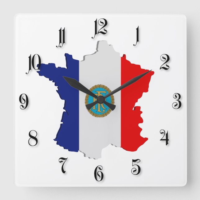 Reloj Cuadrado Mapa de Francia (Anverso)
