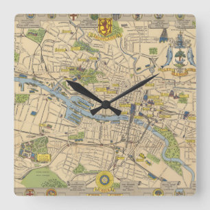 Reloj Cuadrado Mapa de Glasgow, Inglaterra