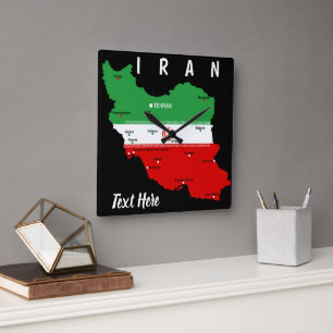 Reloj Cuadrado Mapa de Irán con bandera y emblema
