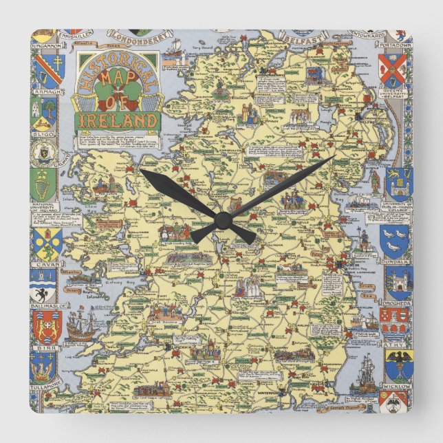 Reloj Cuadrado Mapa de Irlanda histórica (Anverso)