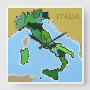 Reloj Cuadrado Mapa de Italia