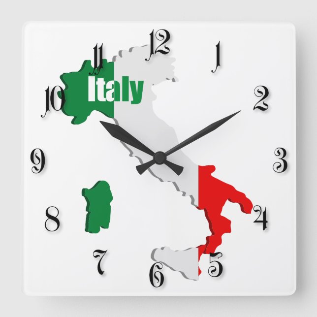 Reloj Cuadrado Mapa de Italia (Anverso)