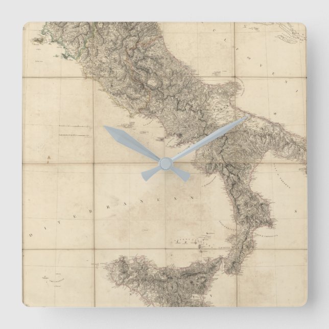 Reloj Cuadrado Mapa de Italia del sur y de costas adyacentes (Anverso)