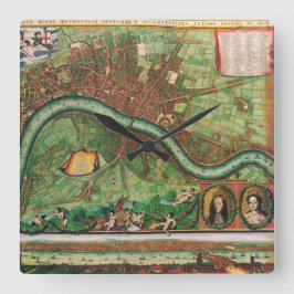 Reloj Cuadrado Mapa de la calle antigua de Londres, de Johannes d