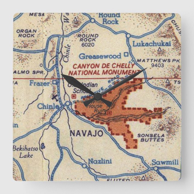 Reloj Cuadrado Mapa de la cosecha del cañón de Chelly (Anverso)
